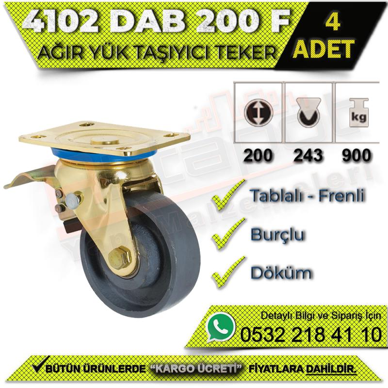 4102 DAB 200 F Ağır Yük Taşıyıcı Tablalı Burçlu Frenli Döküm Teker (4 ADET)