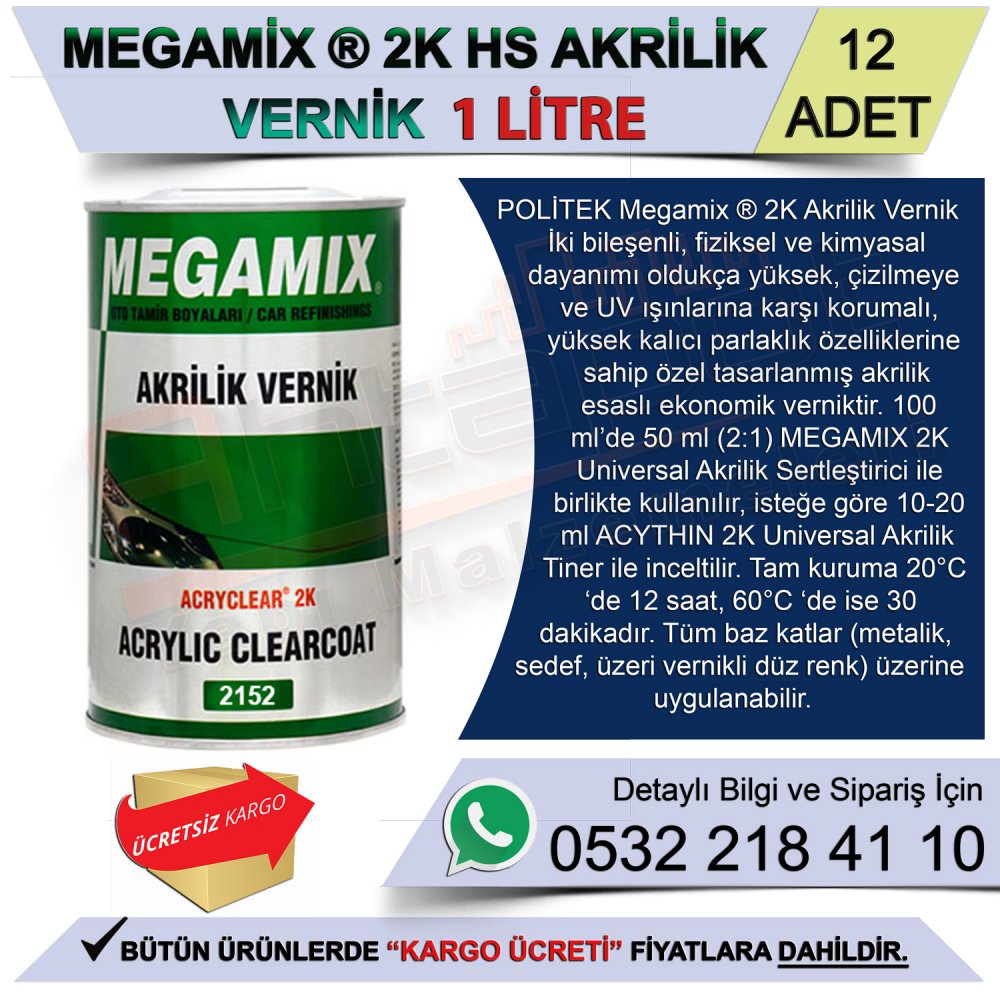 Politek Megamix Hs 2K Akrilik Vernik 1 Lt (12 Adet)