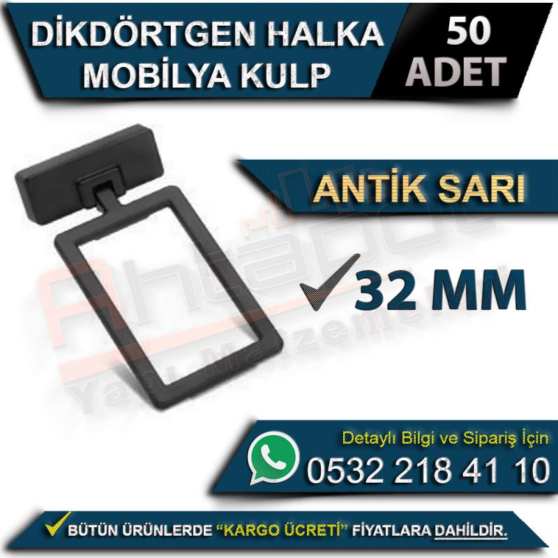 Dikdörtgen Halka Mobilya Kulp 32 Mm Antik Sarı (50 Adet)