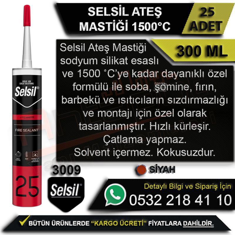 Selsil Ateş Mastiği 1500°C Siyah 300 ml (25 Adet)