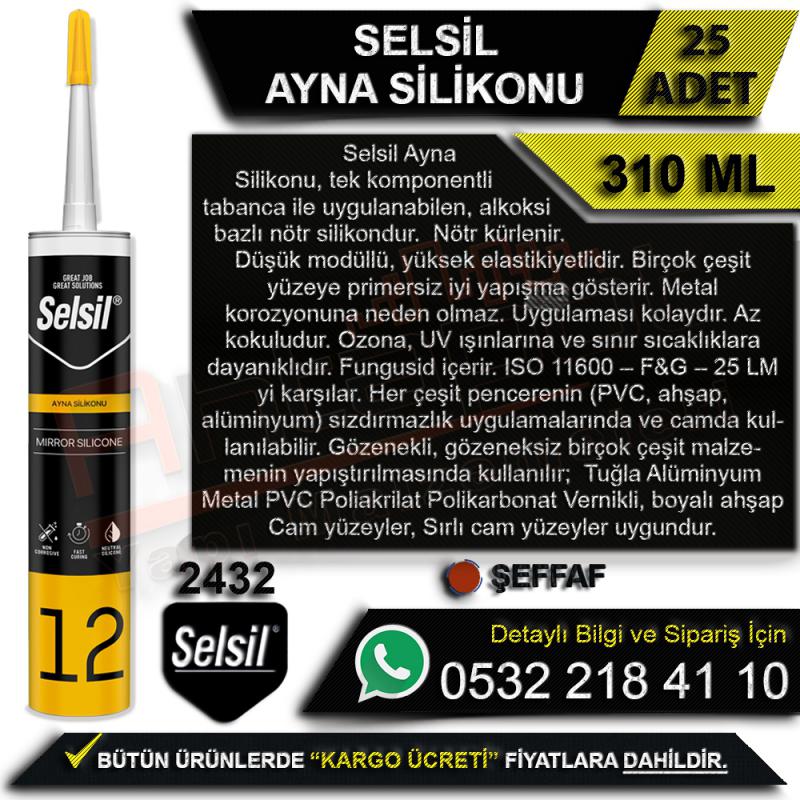 Selsil Ayna Silikonu 310 Ml Şeffaf (25 Adet)