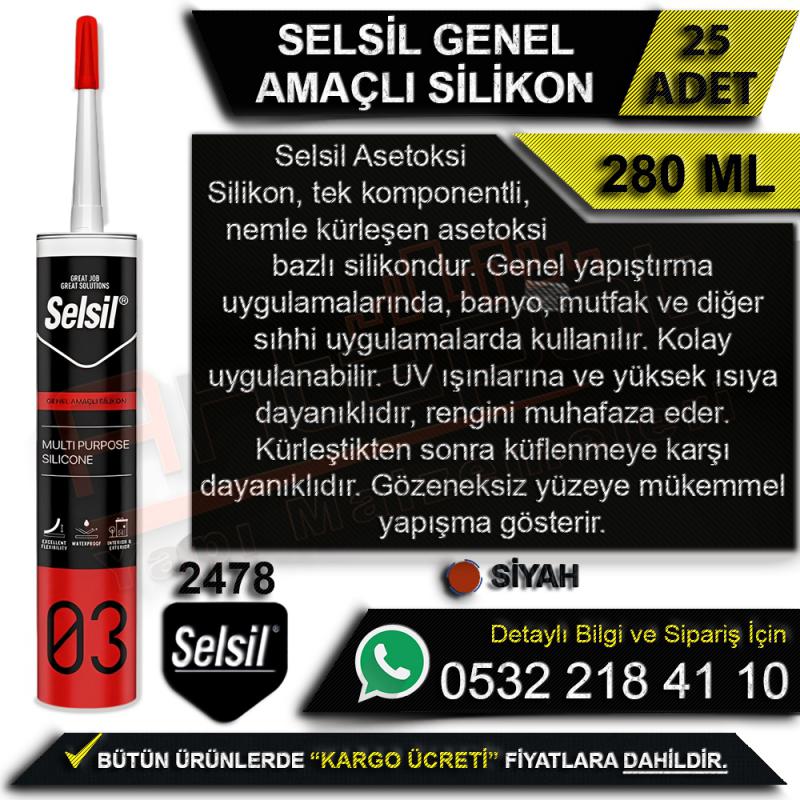 Selsil Genel Amaçlı Silikon 280 Ml Siyah (25 Adet)