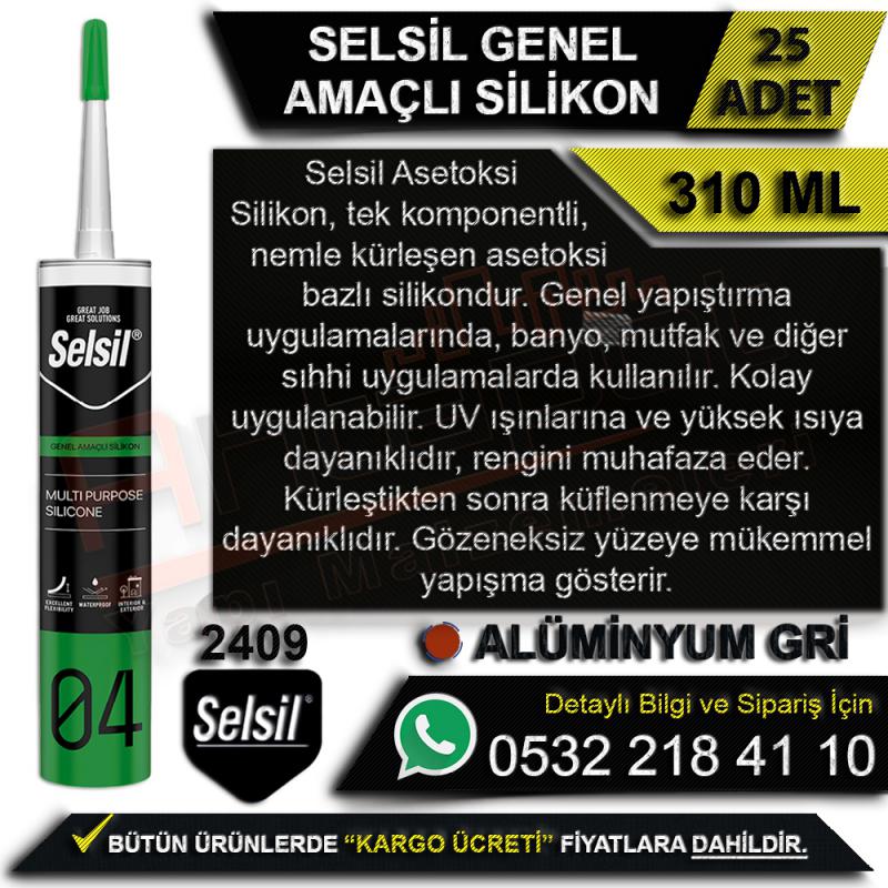 Selsil Genel Amaçlı Silikon 310 Ml Alüminyum Gri (25 Adet)