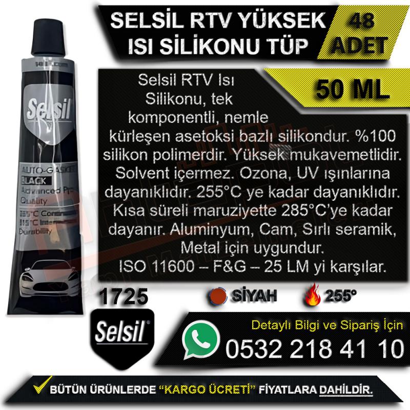 Selsil Rtv Yüksek Isı Silikonu Tüp 50 Ml Siyah (48 Adet)