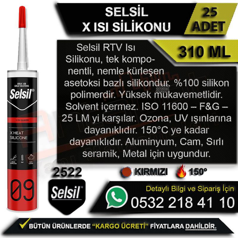 Selsil X Isı Silikonu 310 Ml Kırmızı (25 Adet)